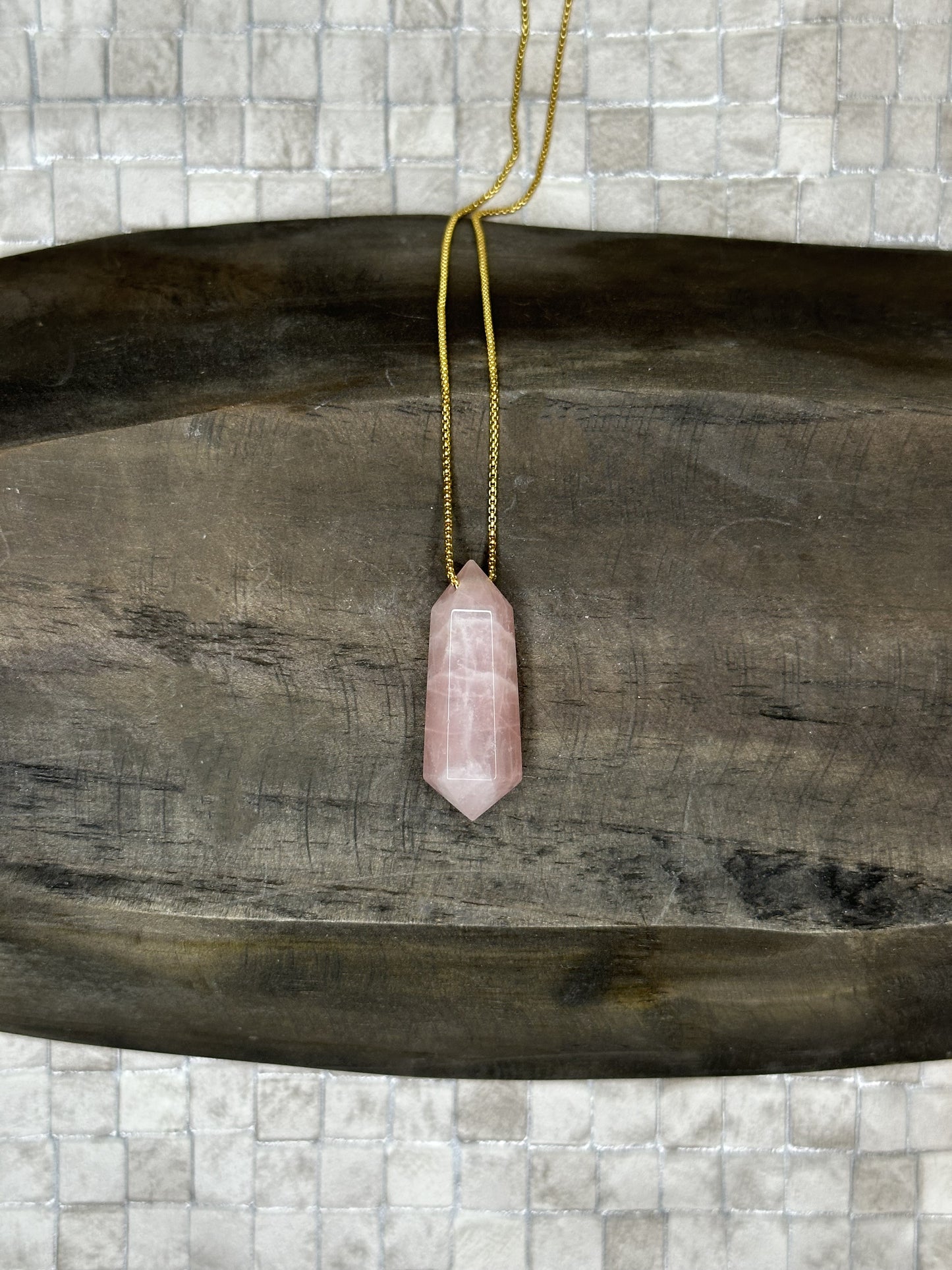 Rose Quartz Hexagon Crystal Point Necklace
