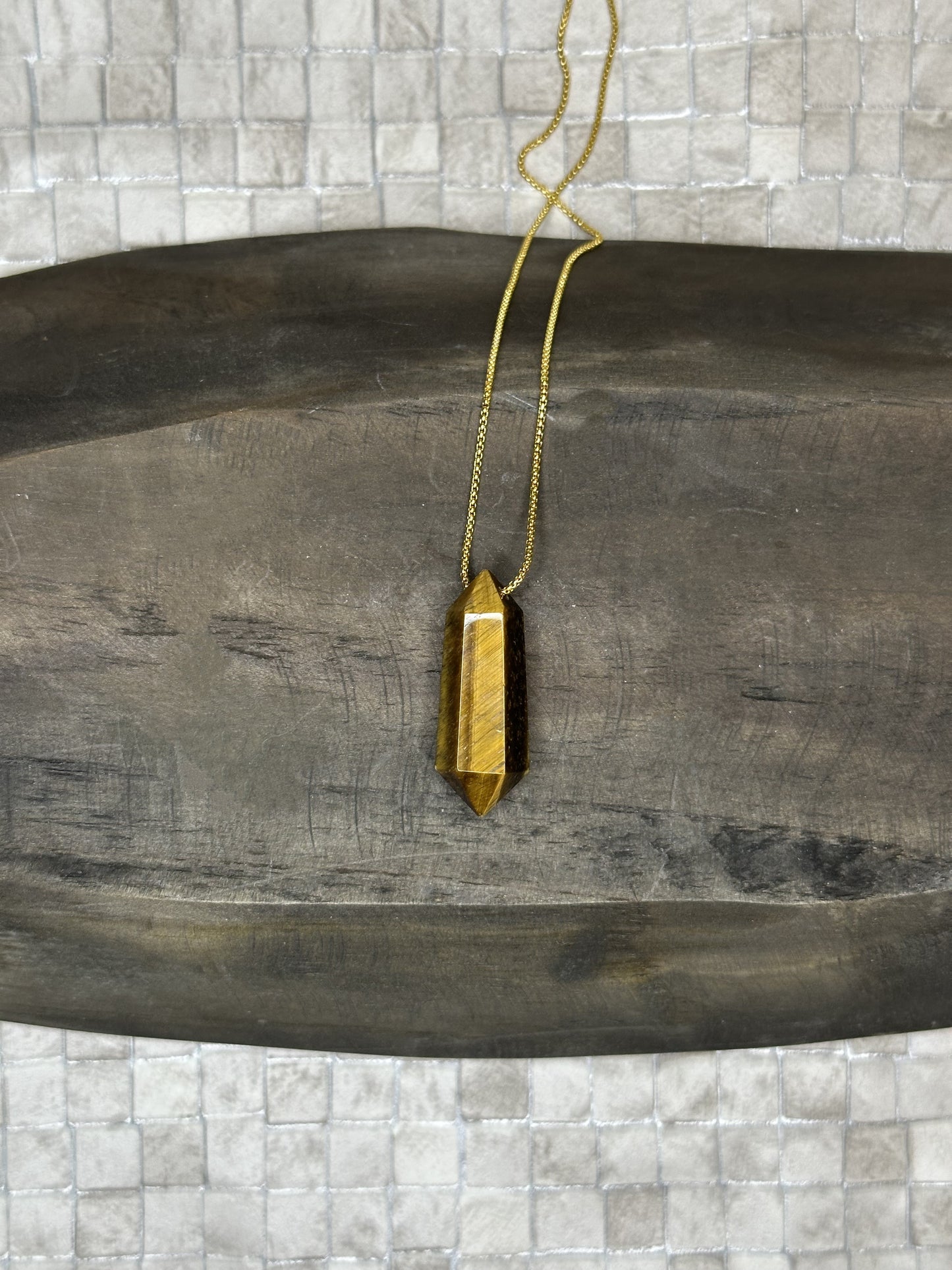 Golden Tiger's Eye Hexagon Crystal Point Necklace