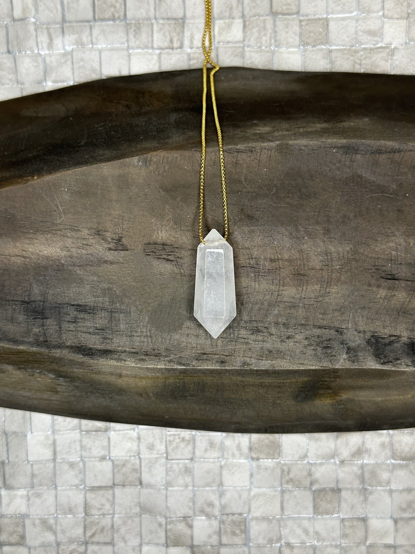 Clear Quartz Hexagon Crystal Point Necklace