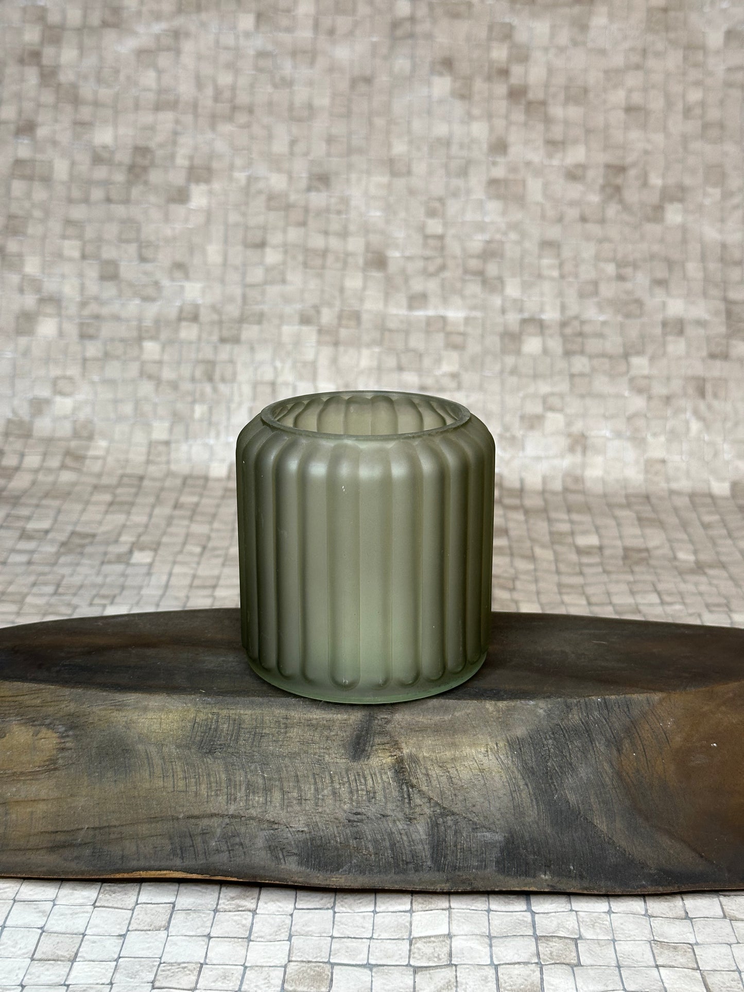 Green Fluted Glass Crystal Infused Candle With Cotton Wick - Customisable (200g)