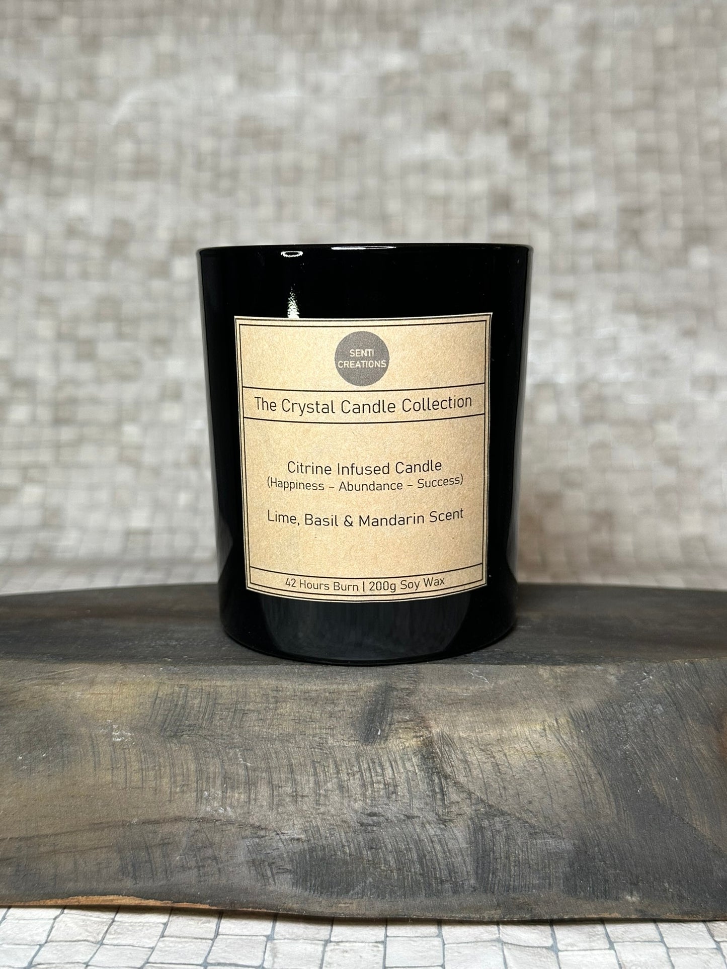 Citrine Infused crystal candle - Lime, Basil & Mandarin (200g)