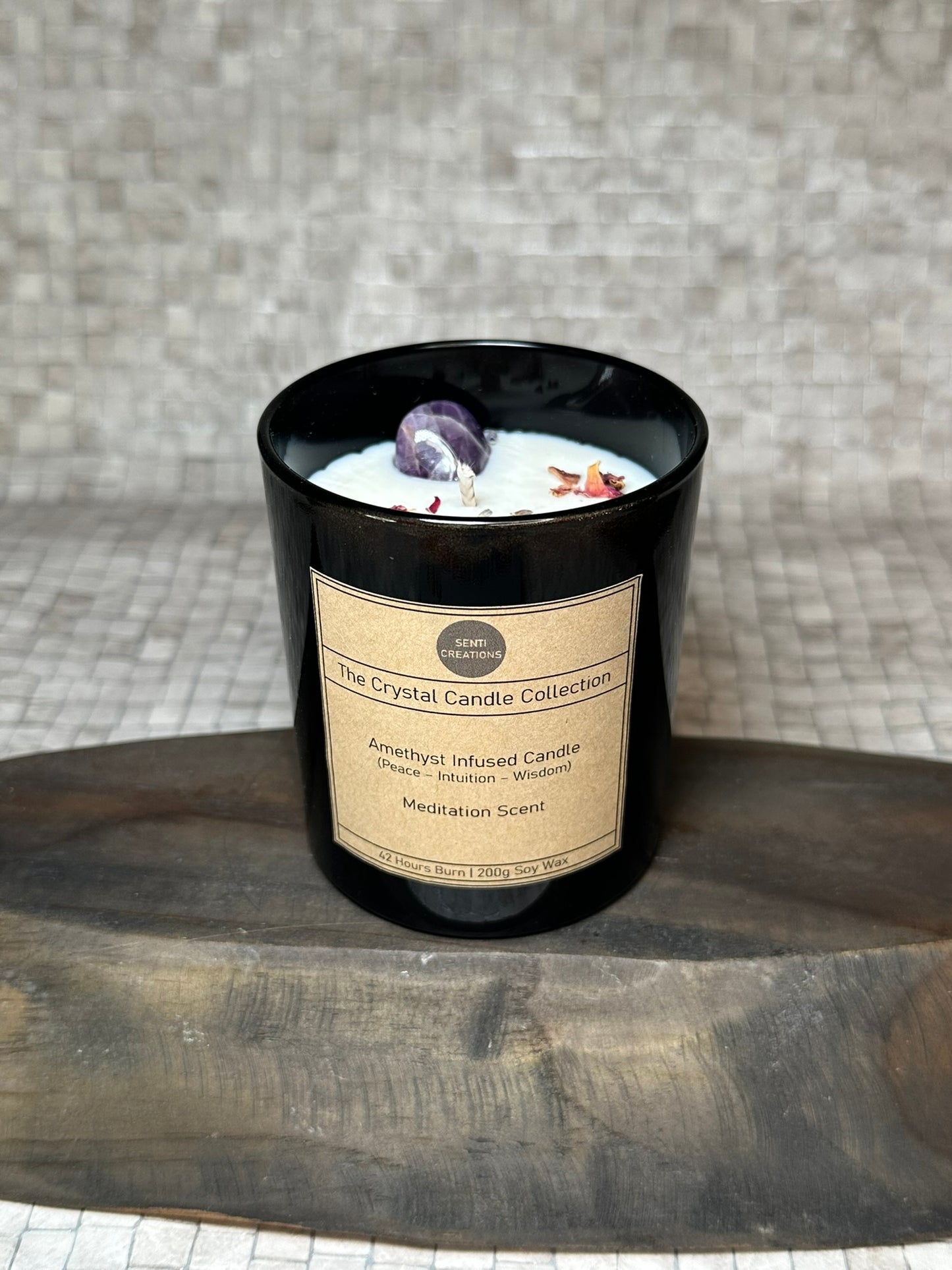 Amethyst Infused crystal candle - Meditation Scent (200g)