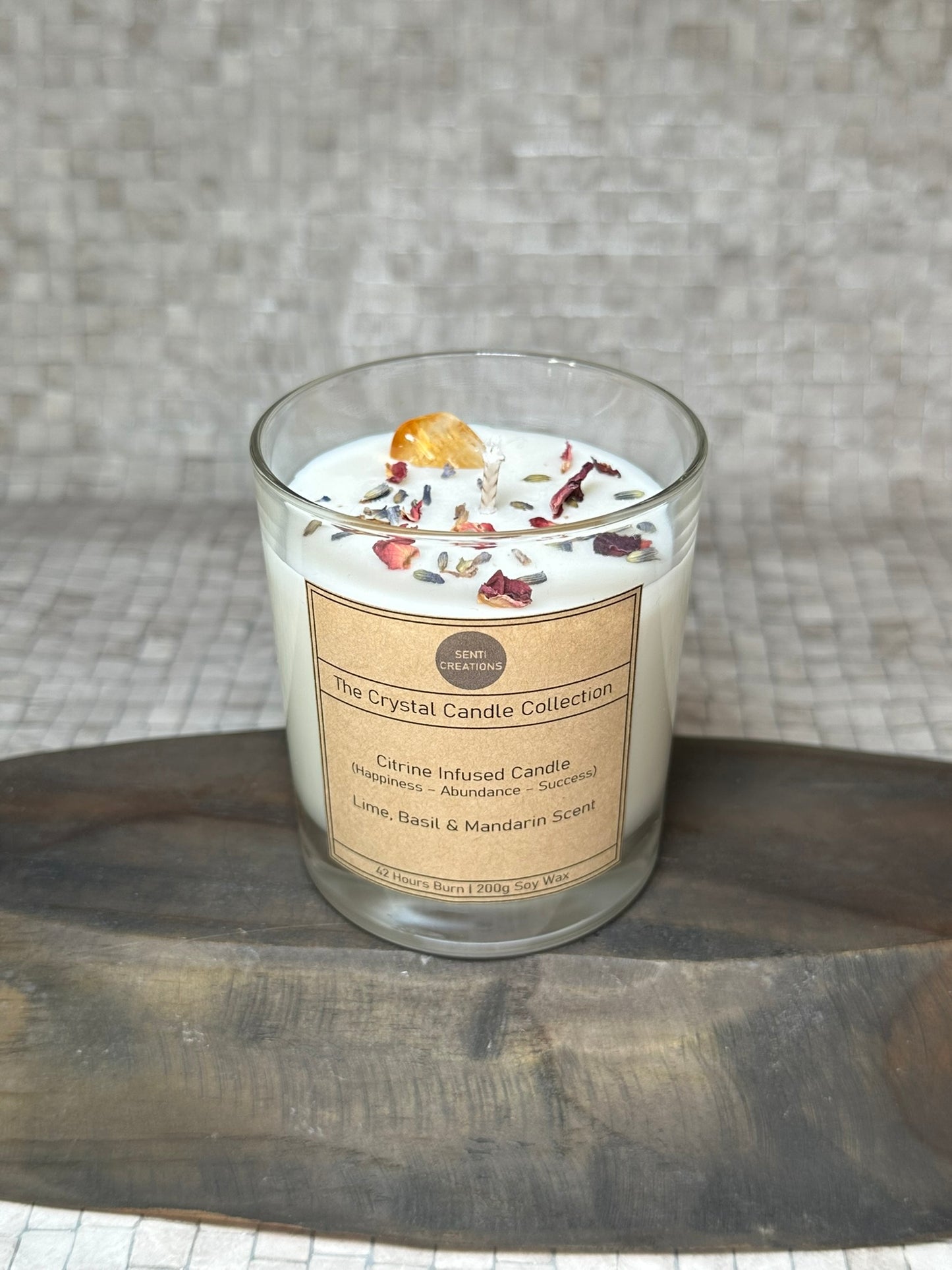 Citrine Infused crystal candle - Lime, Basil & Mandarin (200g)
