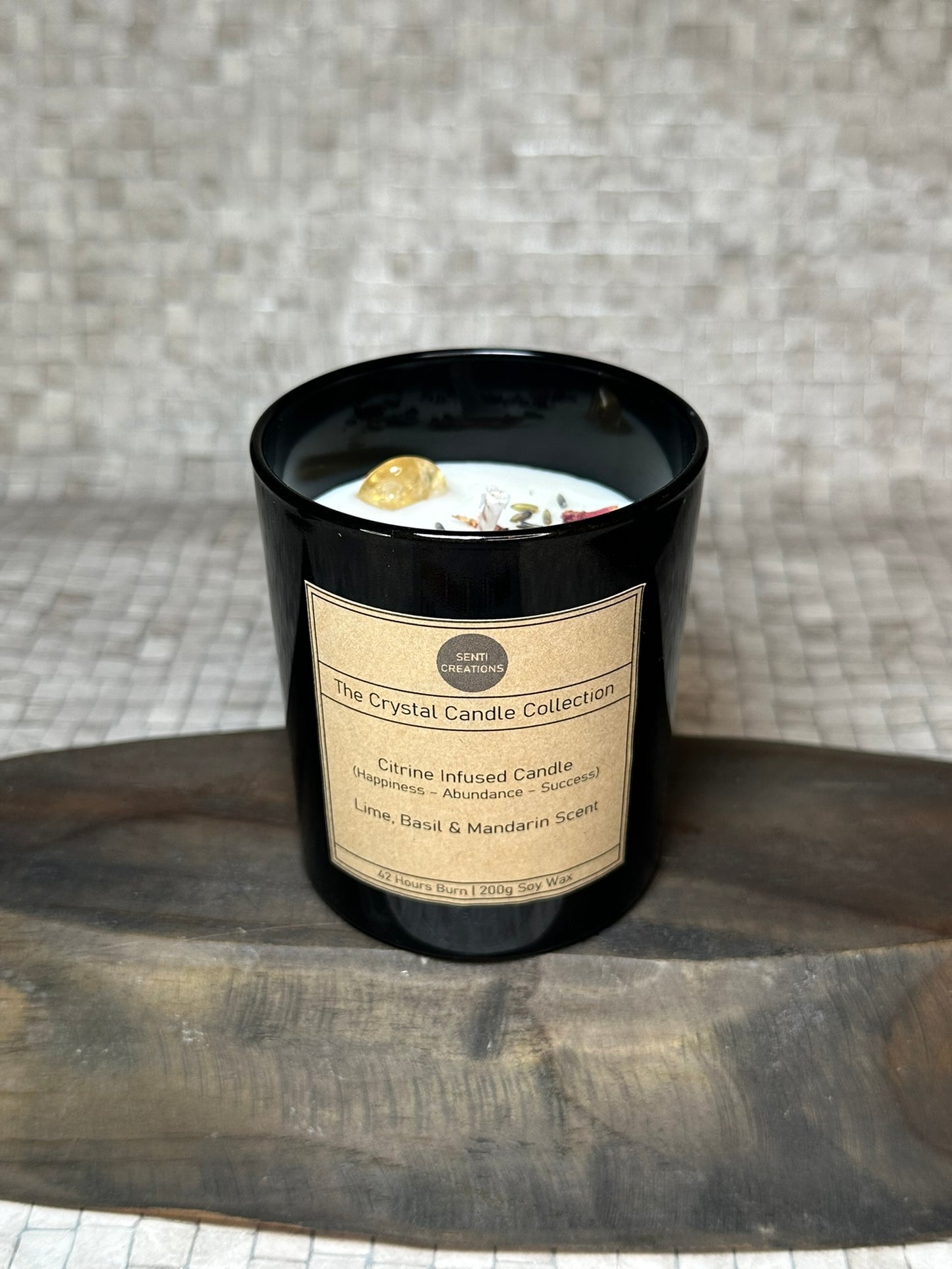 Citrine Infused crystal candle - Lime, Basil & Mandarin (200g)