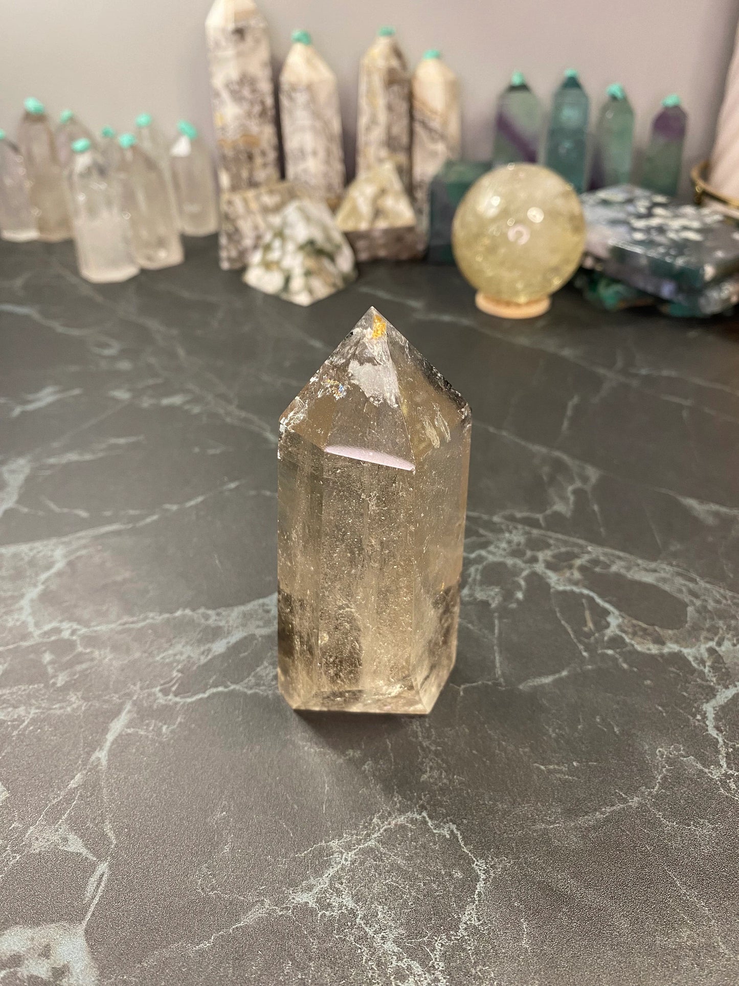 Smokey Quartz Point With Rainbows