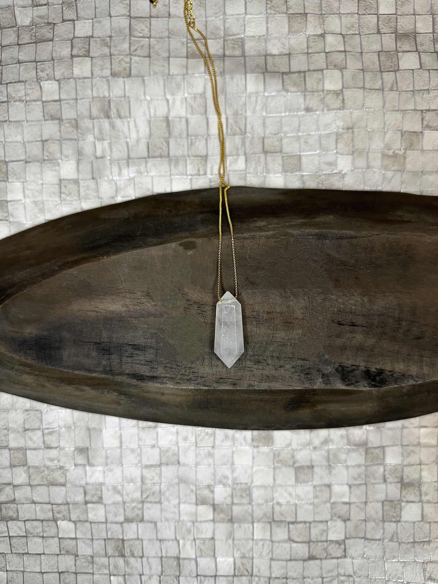Clear Quartz Hexagon Crystal Point Necklace