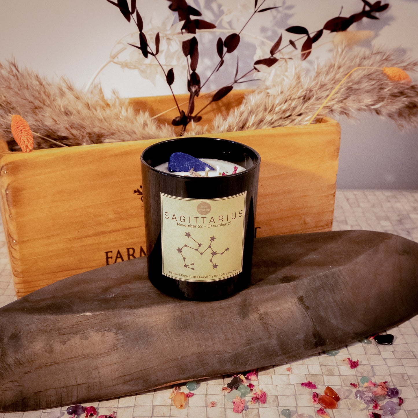 The Zodiac Crystal Candle Collection - Black Lotti Candle - Customisable (200g)