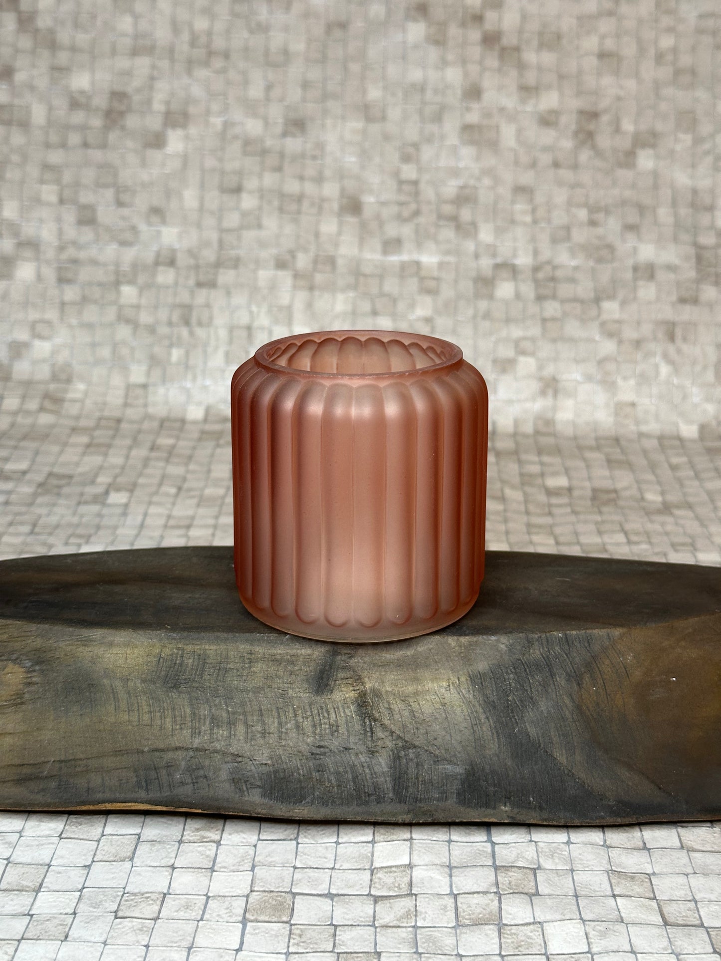 Peach Fluted Glass Crystal Infused Candle With Cotton Wick - Customisable (200g)