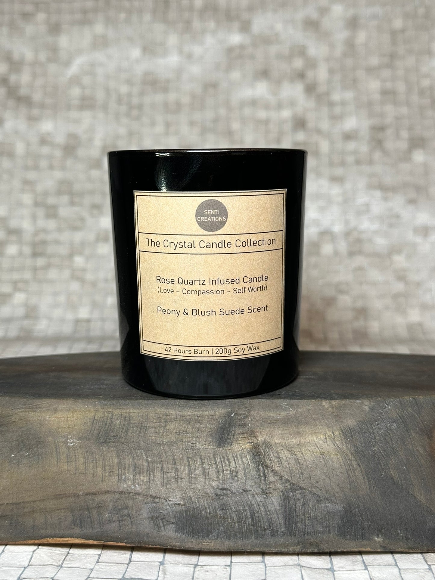 Rose Quartz Infused crystal candle - Peony & Blush Suede Scent (200g)