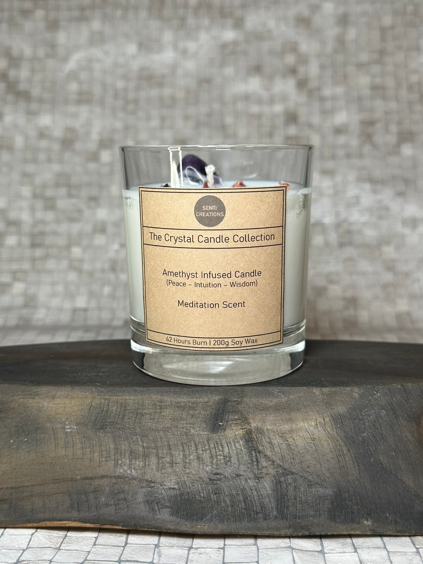 Amethyst Infused crystal candle - Meditation Scent (200g)