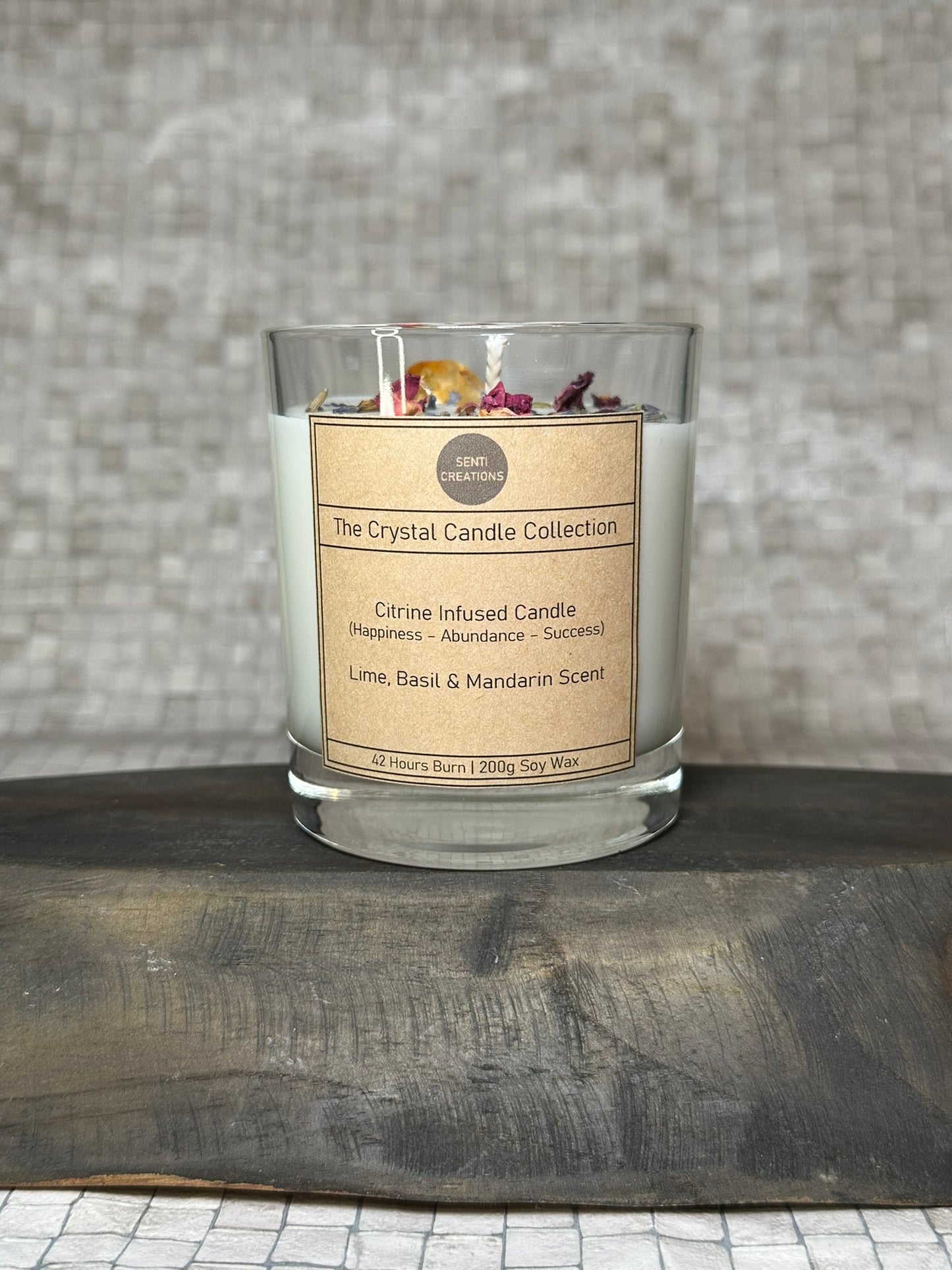 Citrine Infused crystal candle - Lime, Basil & Mandarin (200g)