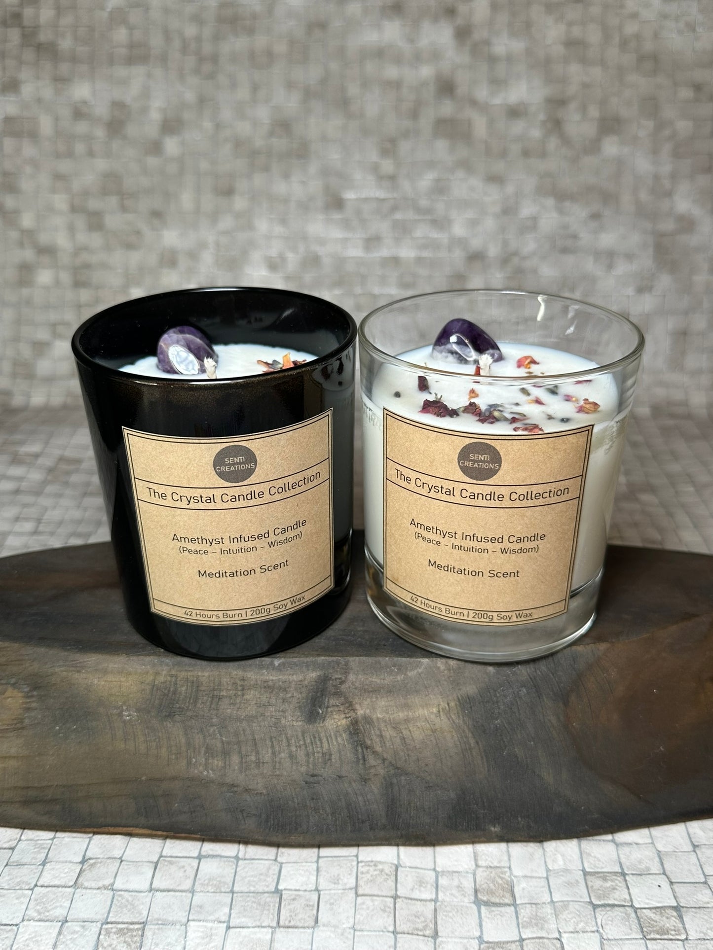 Amethyst Infused crystal candle - Meditation Scent (200g)