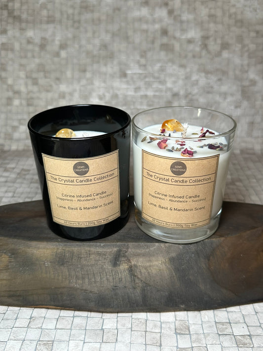 Citrine Infused crystal candle - Lime, Basil & Mandarin (200g)