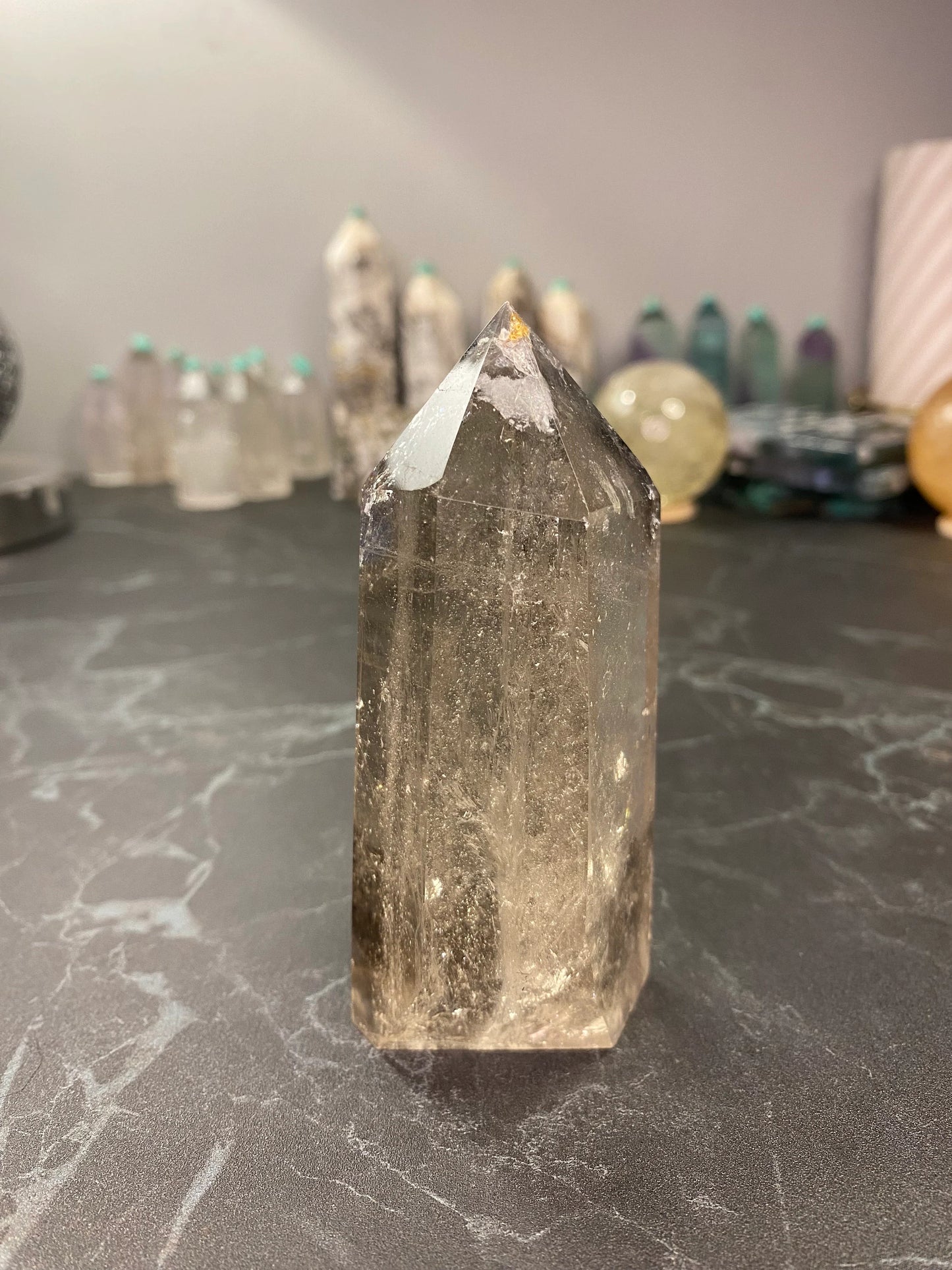 Smokey Quartz Point With Rainbows