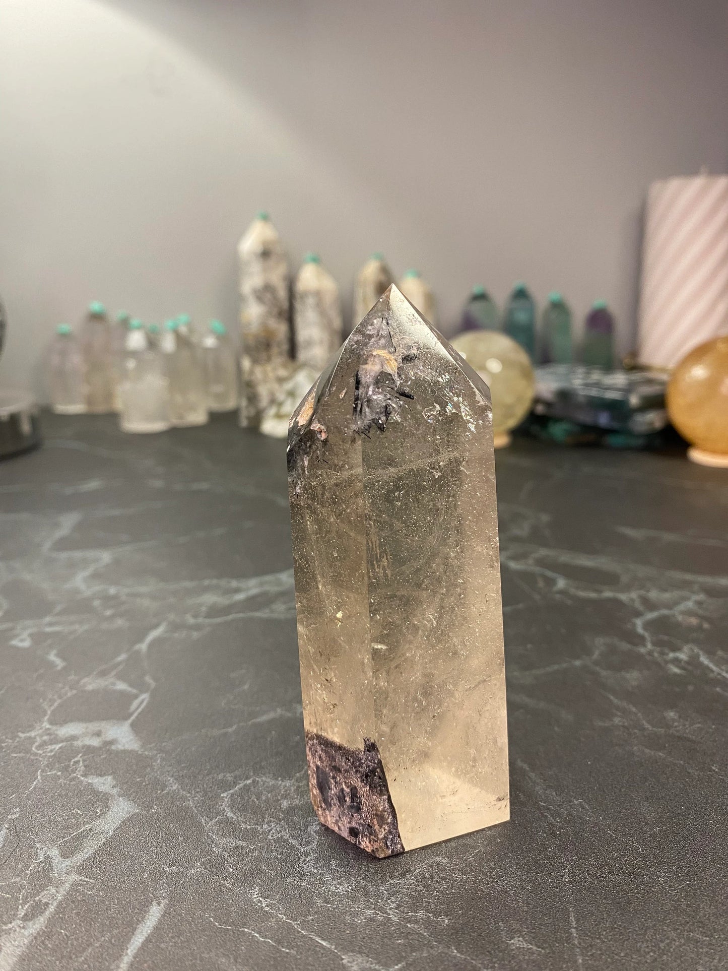 Smokey Quartz Point With Rainbows